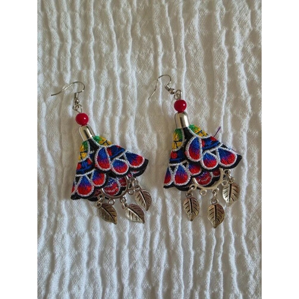 Vibrant Embroidered Earrings - Picture 3 of 3